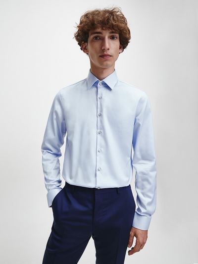 Calvin Klein Ruhák HU126683 | Calvin Klein Slim Cotton Twill Férfi Ing Világos Kék